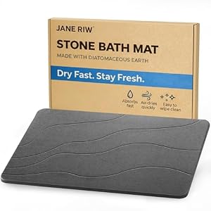Stone Bath Mat, Quick-Dry Diatomaceous Earth Shower Mat, Absorbent Bathroom Mat for Shower/Tub Exit, New Apartment Essential & Housewarming Gift, 23.5″ x 15.5″ Dark Gray Wave