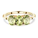 TJC Peridot Trilogy Ring for Women 925 Sterling Silver 18K Vermeil Yellow Gold Plated, August Birthstone 3 Stone Gemstone Ring, Engagement Promise Ring GiftRing Size O