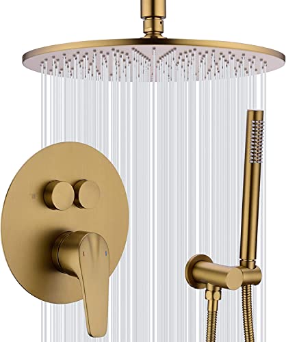 Douche de tête encastrée or brossé 30cm en laiton pour une salle de bain de luxe