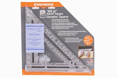 Image of Swanson Tool Co S0107 inchBig 12 inch 12-Inch Speed Square Layout Tool with Blue Book | Heavy-gauge aluminum construction with permanent, matte-finish layout markings for professional carpentry layout accuracy