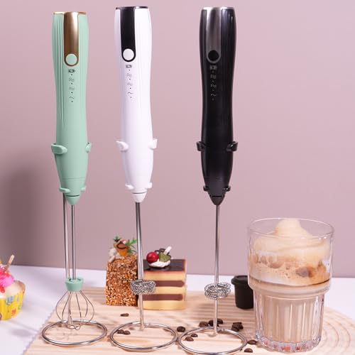 Image of Rechargeable Milk Frother Handheld with Stand, Coffee Foam Frother Wand, Detachable Stainless Steel Whisk Drink Mixer for Coffee, Cappuccino, Lattes, Frappe, Matcha,Egg and Hot Chocolate, White