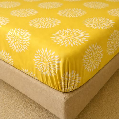 Image of Cotton Elastic Fitted Bedsheets with 2 King Size Pillow Covers Double Bed with All Around Elastic Supersoft Size - 72 King Sizex78+8 inches Color - Sunflower Yellow