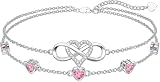 Dorunmo Rosérotes Infinity-Fußkettchen für Damen, 925er Sterlingsilber, Turmalin, Infinity Love-Fußkettchen, Geburtsstein Oktober, Schmuck für die Hochzeit der Braut