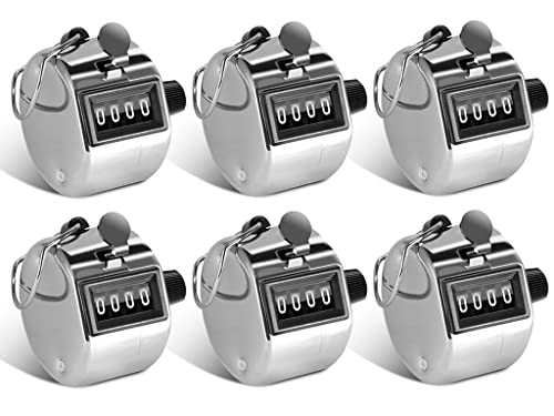 Hitopin 6 Piezas Contador Manual Mecánico, Contador Manual Digitos,Contador de Mano de Color,Contador de Dedos,Contador de 4 Dígitos,para Deportes,Entrenamiento,Varias Estadísticas de Datos (Plata)