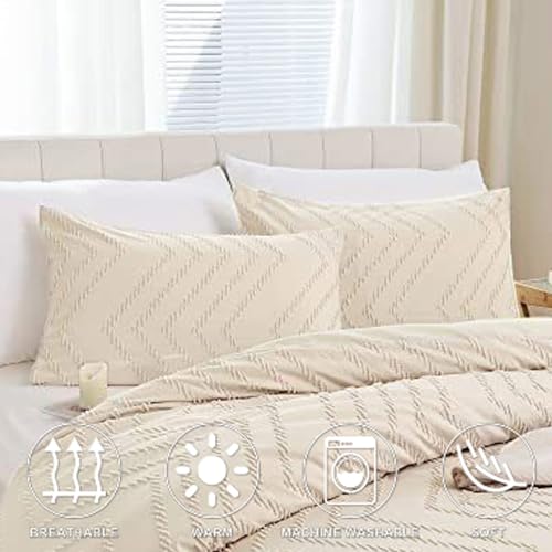 Nanko Pillow Case/Pillow Shams Queen Set Of 2, Beige Cream Tan Tufted Jacquard Boho Soft Shabby Chic Microfiber Pillow Covers, For Home Hotel Bed thumb #2