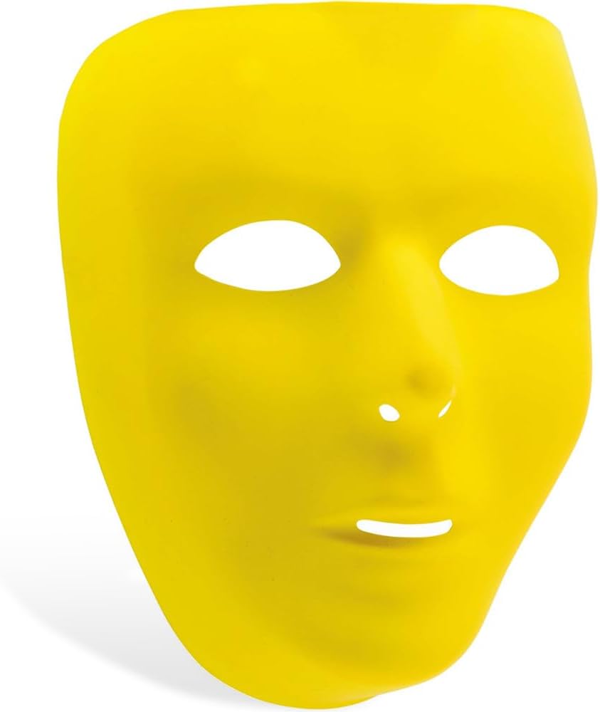 Yellow Plastic Full Face Mask For Adults - 6.25" x 7.75" (1 Count) - Eye-Catching Color, Bold & Durable - Perfect Fit & Comfort - Ideal For Costume Parties & Special Events
