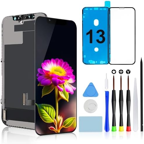 Display für iPhone 13 Bildschirm LCD FHD COF 6,1" Touch Digitizer Ersatz | FHD Retina LCD, Flüssiger Touch, Face ID, Sonnenbrillentauglich, Reparaturset, Schutzglas & Wasserdichte