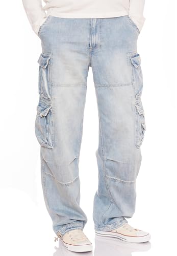 Pantalon cargo Jet Lag bleu marine en jeans léger style 007 vêtement multipoche homme