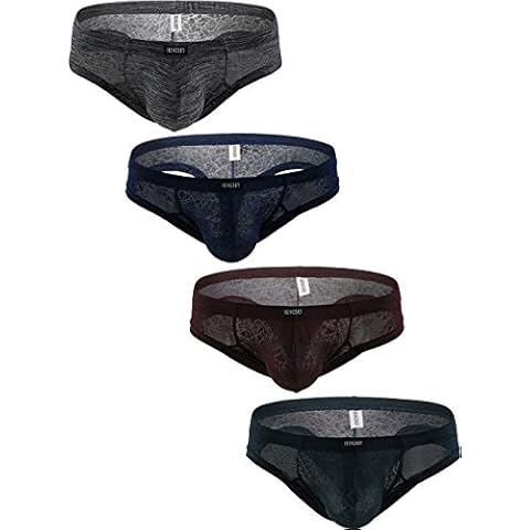 iKingsky Men's Cheeky Thong Underwear with Half Cover Sexy Bulge Underwear - Black - Large Cover