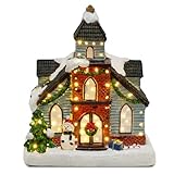 innodept12 Lighted Up Fiber Optic LED Church House, Warm White Lights, Collectible Building