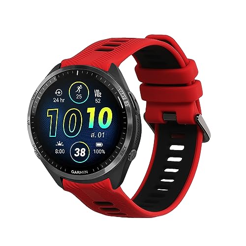 kwmobile Pulsera compatible con Garmin Forerunner 965/955 / 945/745 correa - 1x Correas de silicona flexible - Tamaño ajustable - rojo/negro