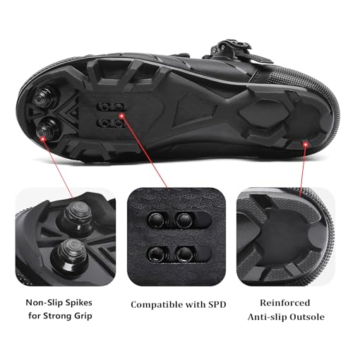 Image of KESCOO Mens Mountain Bike Shoes with 2-Bolts SPD Cleats Included, Cycling Shoes with Quick Ratchet Buckle Indoor Outdoor Riding Biking