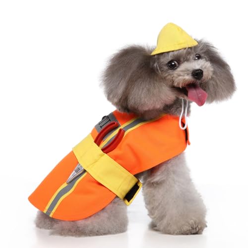 Disfraz de ingeniero para perro tamaño M color naranja miniatura 2