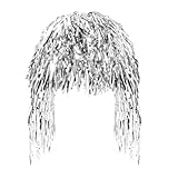 PENTA ANGEL Foil Tinsel Wig 80s Retro Metallic Shiny Long Fancy Dress Party Costume Wigs Photo Booth Props Wig for Women Men Halloween Disco Party Cosplay (Silver)