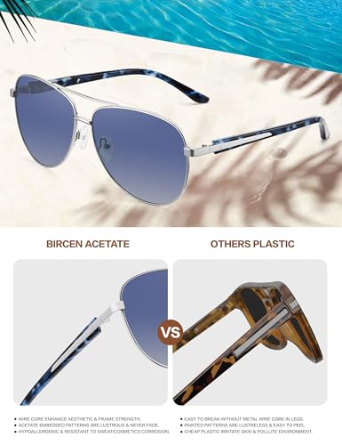 Image of BIRCEN Polarized Aviator Sunglasses Womens: Acetate Glasses UV Protection