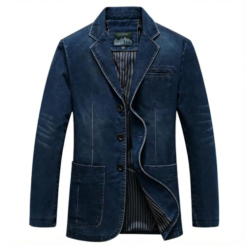 Men's Blazer Cotton Suit Sport Coat Classic Denim Casual Busniess Jacket,0L