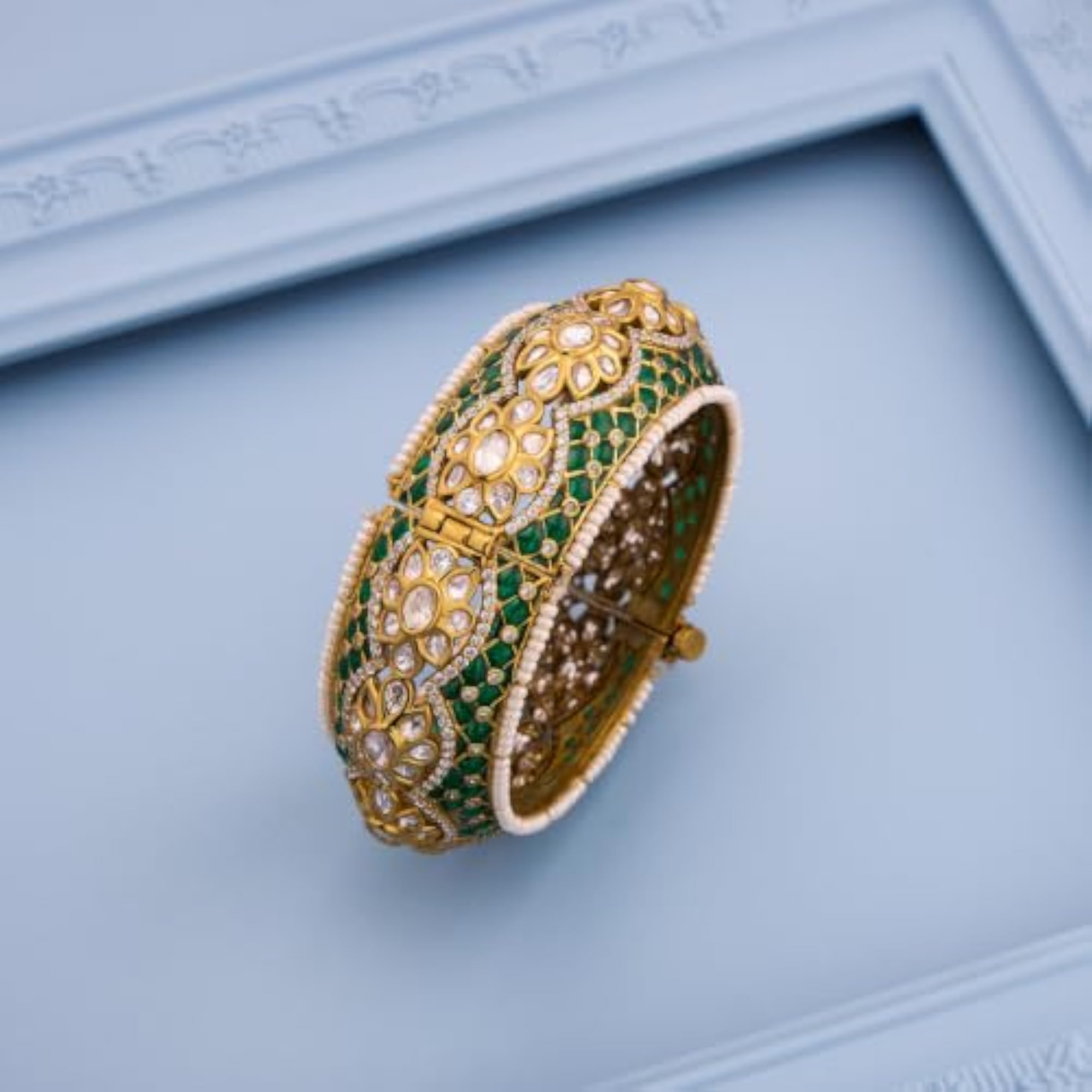Green Victorian Plated Kundan Bangle for Women, Bridal
