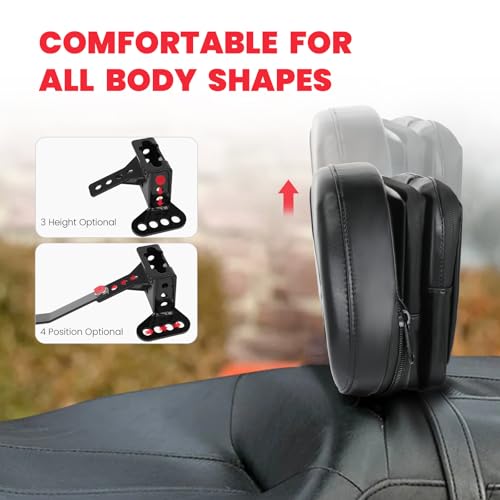 Image of Ajustable Rider Backrest for Harley Touring 1997-2026, Detachable Plug-in Backrest Bracket Pad with Storage Bag for Street Road Elecectra Glide Ultra