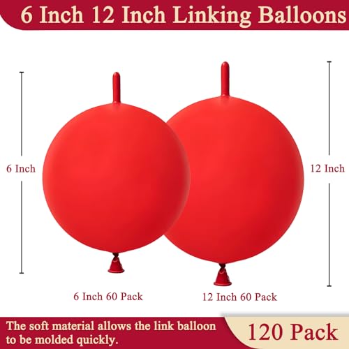 Image of Red Link Balloons 6 Inch 12 Inch 120 Pcs Latex Linking Balloons for Birthday Wedding Party Festival Decorations