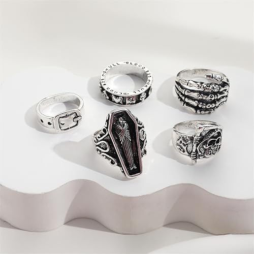 Inenimartj Punk Goth Knuckle Rings Set For Women Men Vintage Silver Finger Joint Rings Chunky Cool Emo Ring Halloween Skull Frog Butterfly Snake Ace Grunge Stacking Rings thumb #1