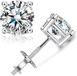KRFY Moissanite Stud Earrings 1/1.6/2 Carat 5/6/6.5mm Brilliant Round Cut D Color VVS1 Clarity Lab Created Diamond Earrings 18K White Gold Plated Sterling Silver Earrings for Women