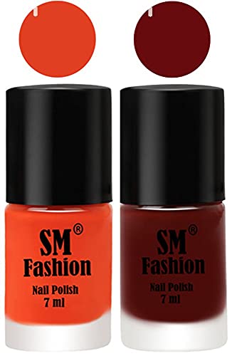 Image of Long Lasting Nail Polish | Nail Paint Combo 7 ml Each) - Set of 2 Reddish Orange -Wine Red