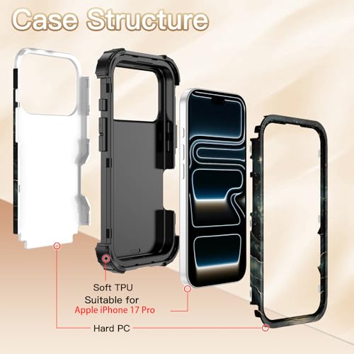LONTECT for iPhone 17 Pro Case Glow in The Dark Three Layer Heavy Duty Shockproof Hard PC+Soft Silicone Rugged Full Body Protective Case for Women Girls,Dark Night by LONTECT - Image 2