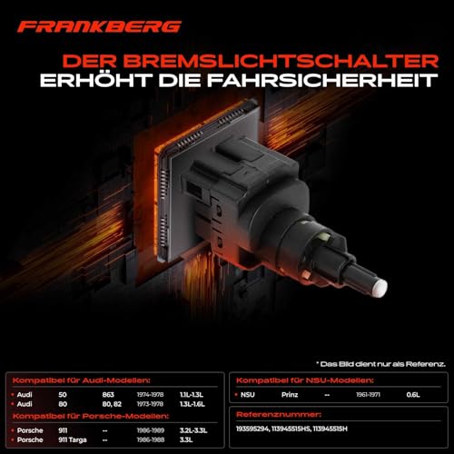 Frankberg Bremsleuchte-schalter BremslichtSchalter Kompatibel mit Passa.t 32 33 33B Passa.t 32B Golf I 17 155 Polo 80 86C 86 500 101 110 111 Replace# 113945515H,193595294