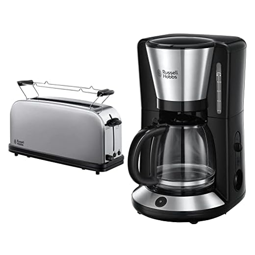 Russell Hobbs Adventure Cafetera de Goteo -ref. 24010-56 + Adventure Tostadora 1 Ranura Larga y Ancha, para 2 Rebanadas, Acero Inoxidable, Plata 21396-56
