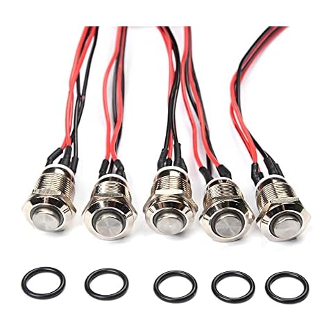 Bkinsety12MM Metal Momentary switch High Head Waterproof Blue Led 3V-6V with Cable for Horn Switch, Machinery,Any Circuit Controls(12MM) Cover