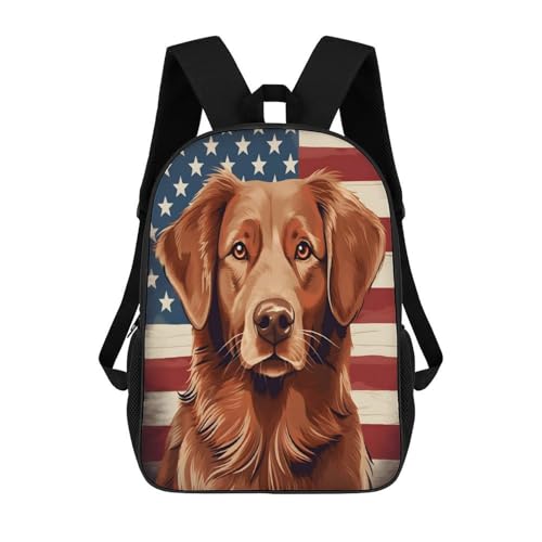 Nova Scotia Duck Tolling Retriever Dog American Flag Backpack Simple Leisure Travel Backpack Outgoing Daypack 17 Inch