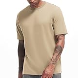 VEIISAR Men's Heavy Weight Crew Neck T-Shirt Mens Premium Cotton Tee Khaki XXL
