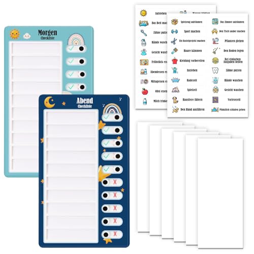 2PCS Checklist Boards, To Do Liste für Kinder, Routine Planer, Täglicher Plan, Aufgabenplaner für Kinder (1 Morgen Checkliste, 1 Abend)