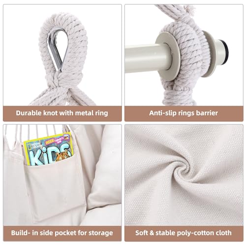 Ohuhu Hängesessel mit 2 Kissen und Deckenhaken-Kit, Hängesessel Outdoor XL Hängestuhl bis 150 kg für Erwachsene & Mädchen, Hängesitz Aufhängung Indoor Outdoor Schlafzimmer und Garten, Beige