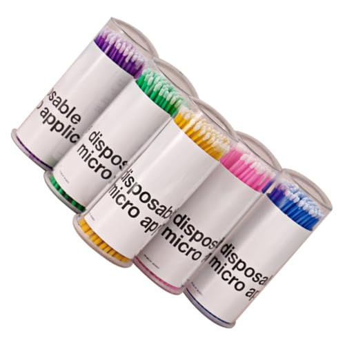 PACKOVE 使い捨てマイクロブラシ メイクアップ用 容器付き 青 黄 緑 桃 紫 まげエクステ クレンジングやタッチアップに ショートネイルにも対応