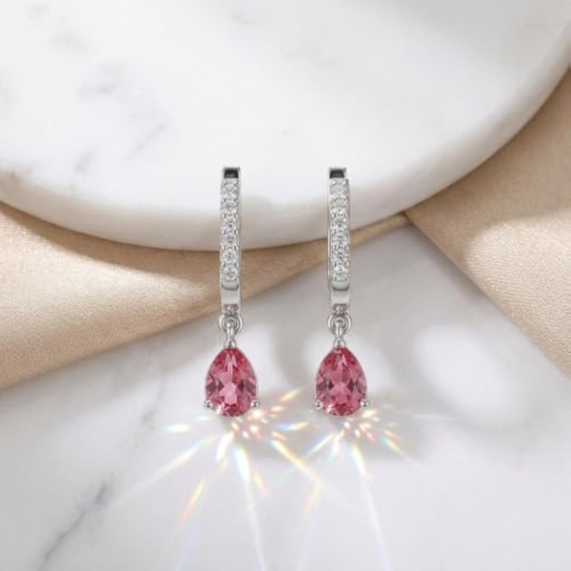 Women's Rhodium Plated 925 Sterling Silver Teardrop Dangling Drop Earrings