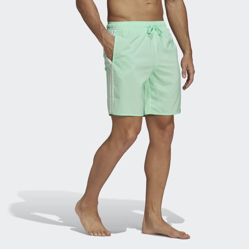 adidas Classic-Length 3-Stripes Swim Shorts Men's, Green, Size S3