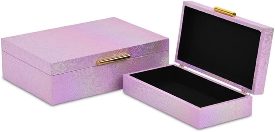 Pemberly Row Seascale Pattern Nesting Box Set, Iridescent Pink with Gold Handles, Decorative Storage for Jewelry, Keepsakes, Office Supplies, Compact Space-Saving Design, Elegant Home or Office