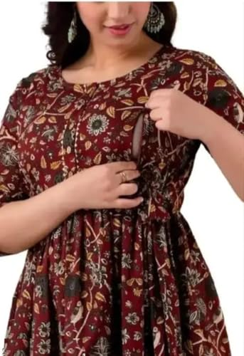 Image of SHAIFALI Fashions Women's Cotton Floral Printed Maternity Feeding Dress Kurti with Zipper