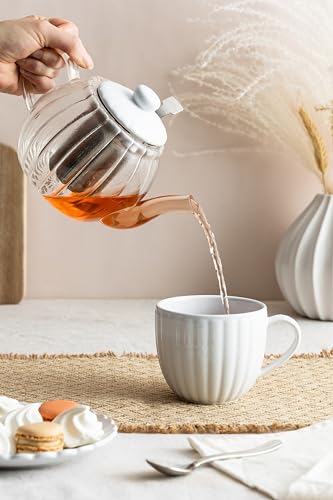 Price & Kensington Luxe Glass Teapot with Stainless Steel Infuser 1000ml | Fluted Embossed Glass Teapot with White Ceramic Lid | Non-Drip Spout, Ergonomic Handle & Gift Box