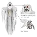 5.7 Ft Hanging Ghost - Scary Halloween Decorations - Life-Size Grim Reaper Prop with Skull - LED Glowing Eyes, Creepy Sound for Spooky Indoor/Outdoor Decor - Large Haunted House Decoration - White