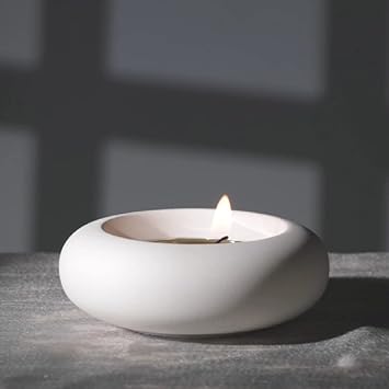ICNBUYS Handmade Decorative Pebble Tealight Candle Holder - Handcrafted Home Decor Accent for Calming Earthy Aesthetic White Cement