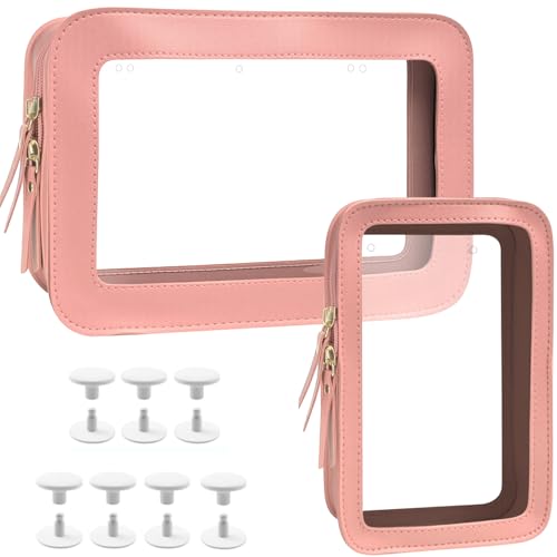 Image of Clear Insert Bag for Bogg Bag Accessories - 2 Packs Leather Zipper Insert Pouch for Bogg Tote Travel Makeup Clean Toiletry Handbag Organizer Cosmetic Divider Storage Inner Pouch (Light Pink)