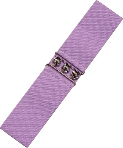 Ro Rox Damen Breiter Elastischer Taillengürtel im Retro Vintage Stil – Stretchgürtel für Kleider, 50er Jahre – Silberne oder Goldene Schnalle - DE 44-50 - Lavendel (Large)