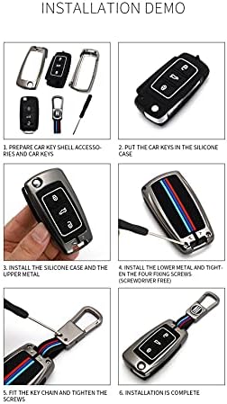 Happyit Zinc Alloy Car Key Cover Case fit for Volkswagen VW Bora Beetle Tiguan Polo Passat B5 B6 MK5 6 Jetta Golf 6 3 Buttons 360° Water Proof Protect with Fluorescence (Matt Color)