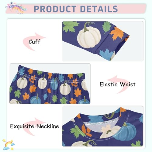 Pajama Sets Long Sleeve Autumn Leaves Colorful Pumpkins Soft Comfy Sleepwear 2 Piece PJS 3-8T4