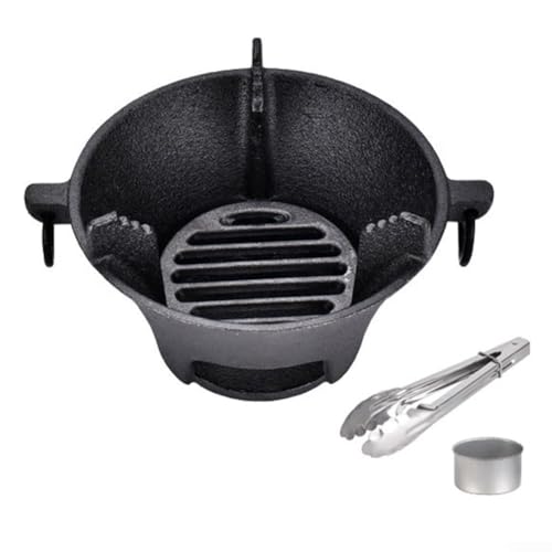 Comgooldool Estufa de carbón de hierro fundido, cocina coreana, horno japonés para barbacoa, fundición integrada, para mayor durabilidad, base gruesa, para una retención uniforme del calor, para