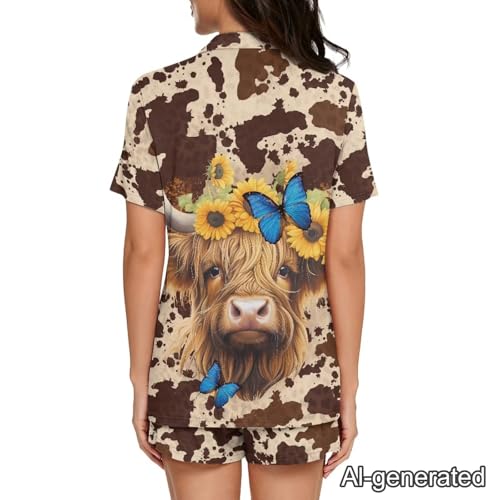 Image of Renewold Women's Short Sleeve Pajama Set Button Down Sleepwear with Notch Collar Soft Lounge Top and Shorts with Pockets