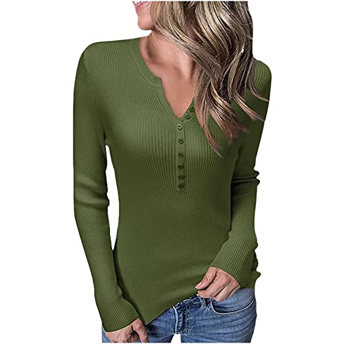 Tops casuales de las mujeres Moda de las señoras Botón de color sólido Delgado Sexy Manga larga Base Camisa Top Camiseta Señoras Classic Lovely Daily Clothing T-Shirt UK Stock Sale, A#01 Verde, L Cover