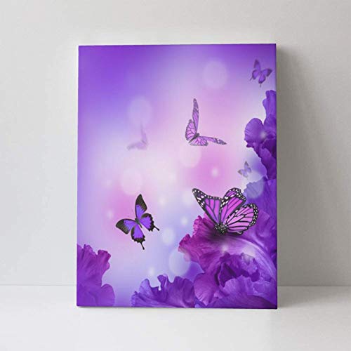 Spring Summer Butterfly Purple Flowers Canvas Wall Art Butterflies Prints Home Decor Picture For Bedroom Bathroom Kitchen Office 12"X16" #TOP1